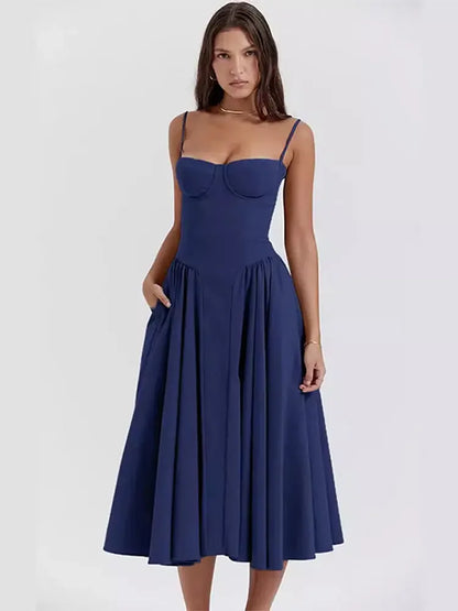 Elegant Wedding Events Corset Dress Sexy Strapless Pleated A-line Midi Party Dresses For Women Summer Female Clothing 2024