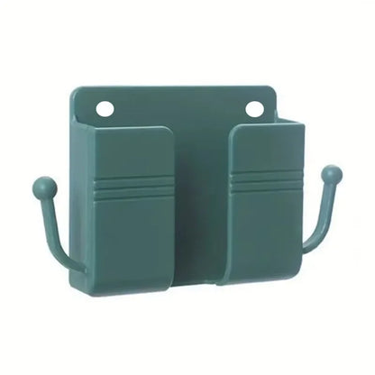 1pc Adhesive Wall Mount Phone Holder With Hooks, Storage Box For Mobile Phone Remote Control, Storage Box For Bedroom, Kitchen