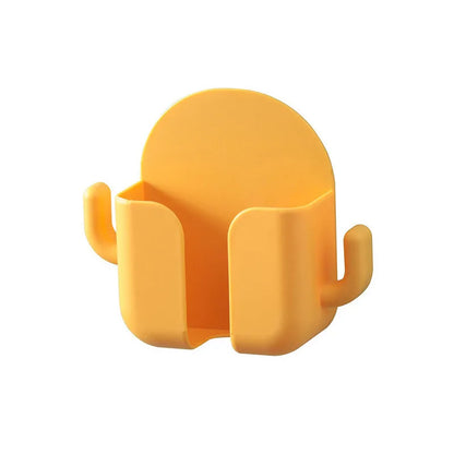 1pc Adhesive Wall Mount Phone Holder With Hooks, Storage Box For Mobile Phone Remote Control, Storage Box For Bedroom, Kitchen