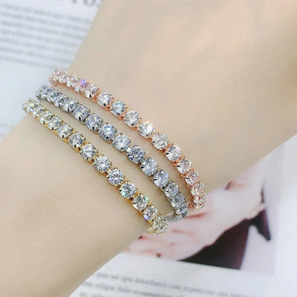 Women's Tennis Bracelet Hip Hop Trendy AAA+ Cubic Zirconia Silver Color Teen Girl Crystal Chain on The Hand Wedding Jewelry H086