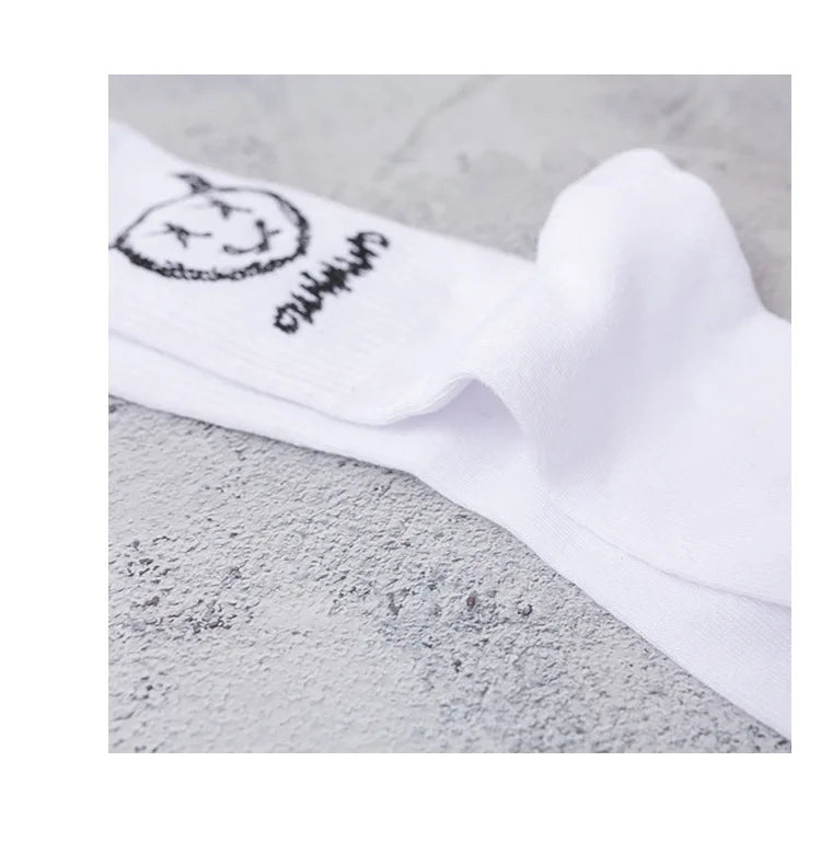 Men Women Socks Cotton Simplicity Anime Devil Grimace Harajuku Black White Graffiti Fashion Long Funny Hip Hop Sox Unisex medias