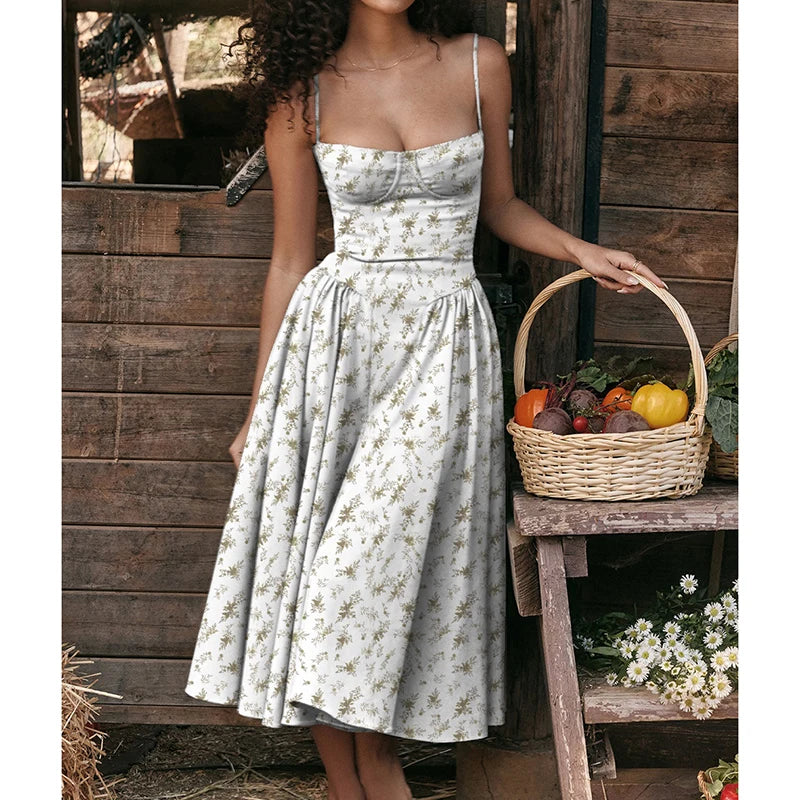 Elegant Spaghetti Strap Midi Dress Women Party Slim A Line Solid Suspender Lady Dresses New Spring Summer Fashion Sexy Vestidos