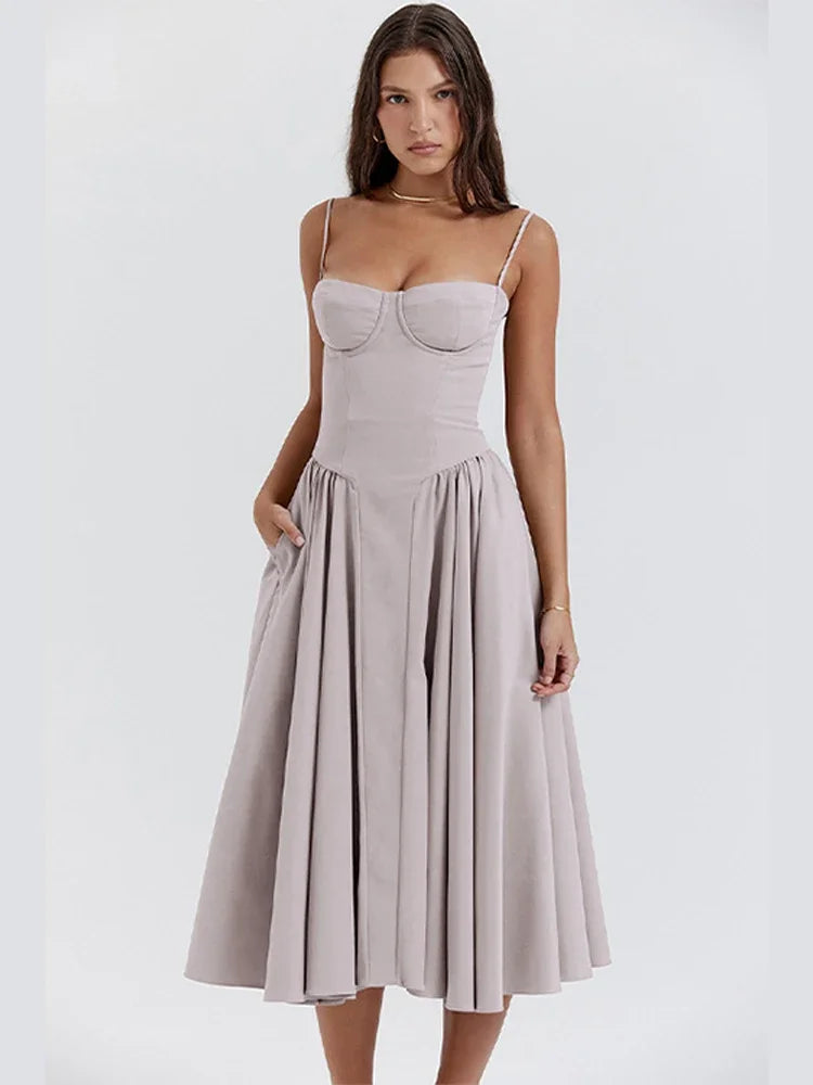 Elegant Wedding Events Corset Dress Sexy Strapless Pleated A-line Midi Party Dresses For Women Summer Female Clothing 2024