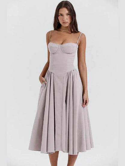 Elegant Wedding Events Corset Dress Sexy Strapless Pleated A-line Midi Party Dresses For Women Summer Female Clothing 2024
