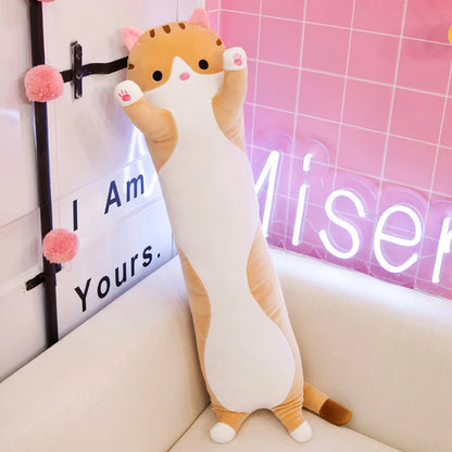 50/70cm Cute Soft Long Cat Plush Toys Stuffed Pause Office Nap Pillow Bed Sleep Home Decor Gift Doll for Kids Girl