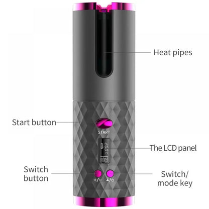 Wireless Curling Iron Cordless Curling Wand Adjustable Temperature Fast Heating Long-Lasting Battery Portable Travel Hair Styler