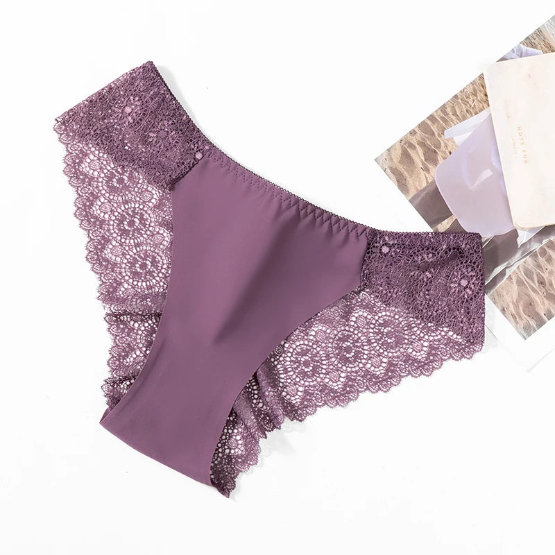 TrowBridge 3PCS/Set Sweet Women's Panties Silk Satin Underwear Lace Sexy Lingerie Girls Breathable Briefs Soft Comfortable Panty