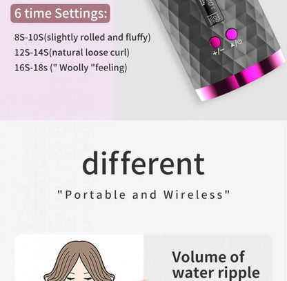 Wireless Curling Iron Cordless Curling Wand Adjustable Temperature Fast Heating Long-Lasting Battery Portable Travel Hair Styler