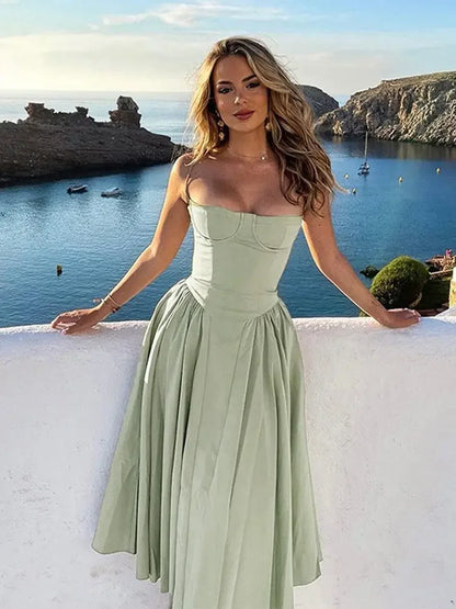 Elegant Wedding Events Corset Dress Sexy Strapless Pleated A-line Midi Party Dresses For Women Summer Female Clothing 2024
