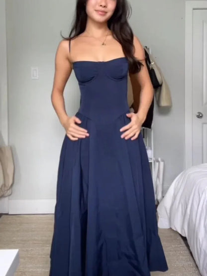Elegant Wedding Events Corset Dress Sexy Strapless Pleated A-line Midi Party Dresses For Women Summer Female Clothing 2024