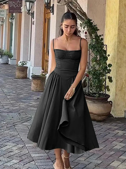 Elegant Wedding Events Corset Dress Sexy Strapless Pleated A-line Midi Party Dresses For Women Summer Female Clothing 2024
