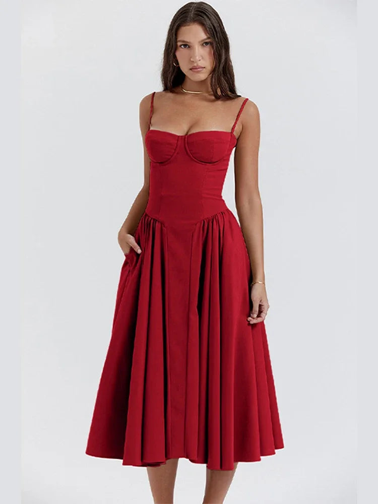 Elegant Wedding Events Corset Dress Sexy Strapless Pleated A-line Midi Party Dresses For Women Summer Female Clothing 2024