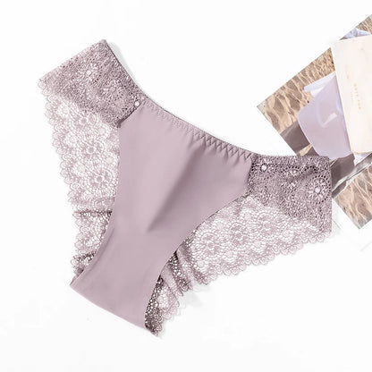 TrowBridge 3PCS/Set Sweet Women's Panties Silk Satin Underwear Lace Sexy Lingerie Girls Breathable Briefs Soft Comfortable Panty