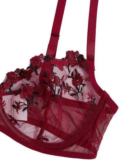 Sexy Lingerie Exquisite Embroidery Floral Ultra-thin Sexy Large Size Lingerie Ladies Lace Transparent Underwear Bra Set S-4XL