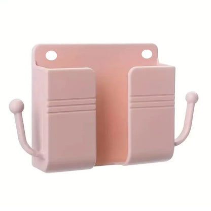 1pc Adhesive Wall Mount Phone Holder With Hooks, Storage Box For Mobile Phone Remote Control, Storage Box For Bedroom, Kitchen