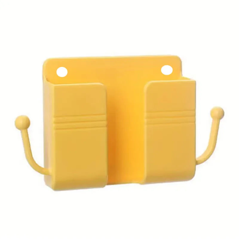 1pc Adhesive Wall Mount Phone Holder With Hooks, Storage Box For Mobile Phone Remote Control, Storage Box For Bedroom, Kitchen