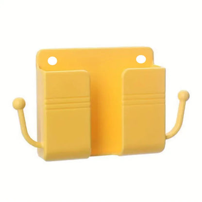 1pc Adhesive Wall Mount Phone Holder With Hooks, Storage Box For Mobile Phone Remote Control, Storage Box For Bedroom, Kitchen