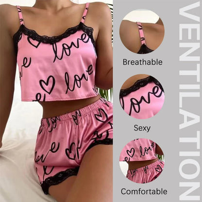 2 Pieces Set Women'S Pajama Shorts Suit Homewear Print Underwear Pijama Sexy Lingerie Camisoles Tanks Nighty Ladies Sleepwear