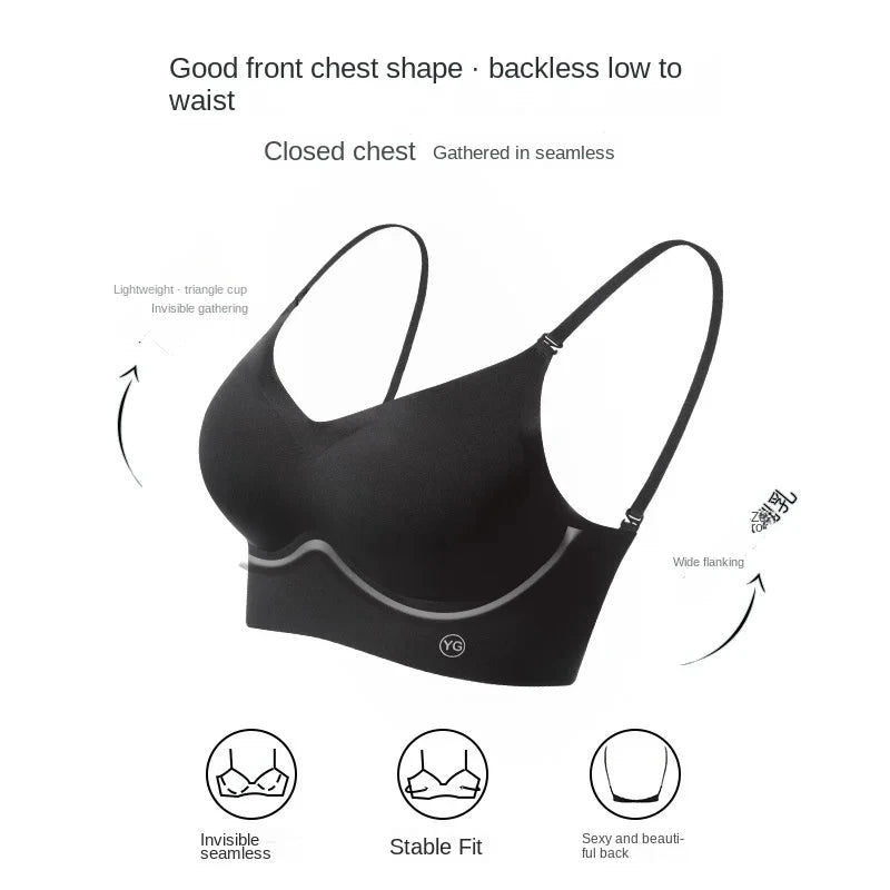 UBAU Summer Sexy Bra Women's Slim U-shaped Seamless Backless Underwear Triangle Cup Gathering Bra Women's Sexy Lingerie