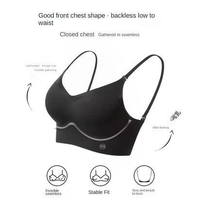 UBAU Summer Sexy Bra Women's Slim U-shaped Seamless Backless Underwear Triangle Cup Gathering Bra Women's Sexy Lingerie