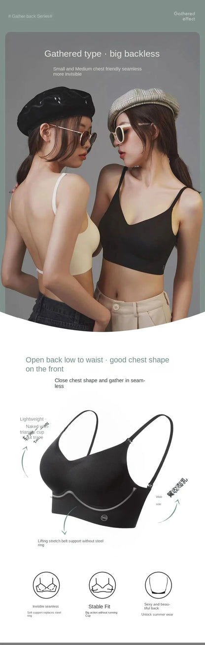UBAU Summer Sexy Bra Women's Slim U-shaped Seamless Backless Underwear Triangle Cup Gathering Bra Women's Sexy Lingerie