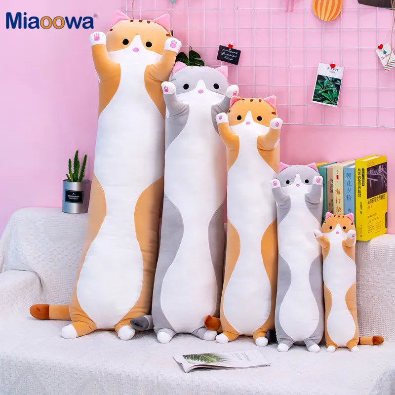 50/70cm Cute Soft Long Cat Plush Toys Stuffed Pause Office Nap Pillow Bed Sleep Home Decor Gift Doll for Kids Girl