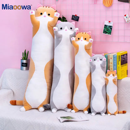 50/70cm Cute Soft Long Cat Plush Toys Stuffed Pause Office Nap Pillow Bed Sleep Home Decor Gift Doll for Kids Girl