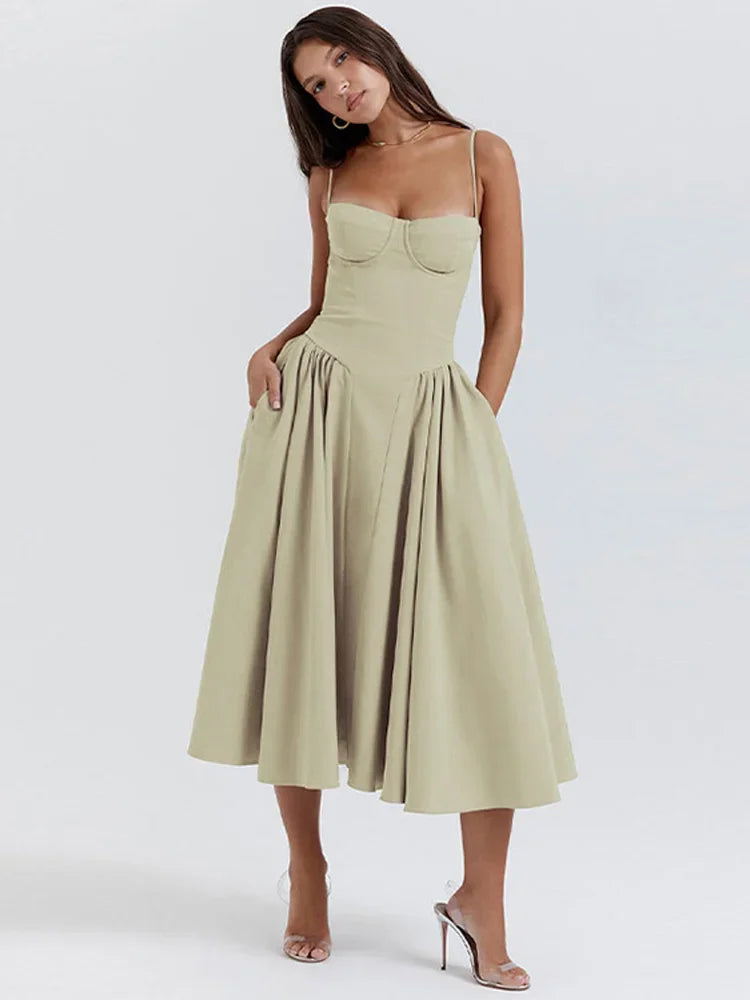 Elegant Wedding Events Corset Dress Sexy Strapless Pleated A-line Midi Party Dresses For Women Summer Female Clothing 2024