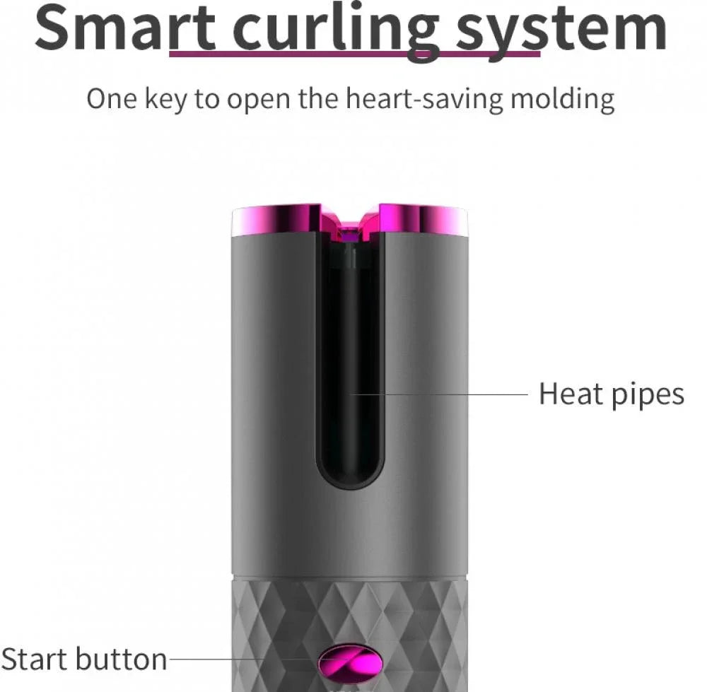 Wireless Curling Iron Cordless Curling Wand Adjustable Temperature Fast Heating Long-Lasting Battery Portable Travel Hair Styler