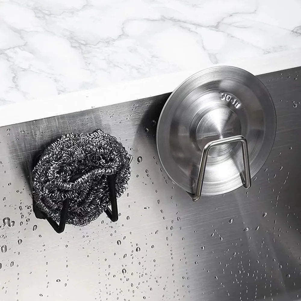 1-2Pcs Kitchen Sink Sponge Rack Drain Storage Holder Self Adhesive Stainless Steel Wire Ball Rag Brush Organizer Wall Hooks