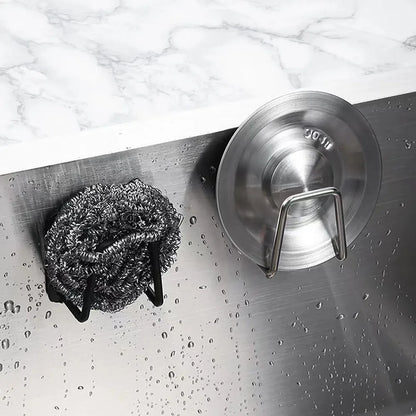 1-2Pcs Kitchen Sink Sponge Rack Drain Storage Holder Self Adhesive Stainless Steel Wire Ball Rag Brush Organizer Wall Hooks