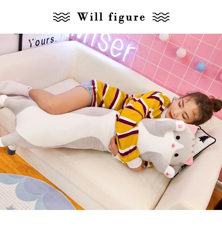50-70cm Long Cat Plush Toys Cute Animal Cat Creative Long Soft Toys Office Break Nap Sleeping Pillow Stuffed Gift Doll For Kids
