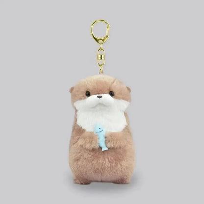 Japanese Kawaii Otters Holding Fish Plush Keyrings Lightweight Hanging Pendant Props For School Bag Key Wallet Toy Xmas Gifts
