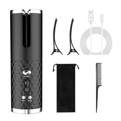 Cordless Auto Hair Curler, Curling Iron With LCD Display And Adjustable Temperature, Portable USB Rechargeable Hair Curler
