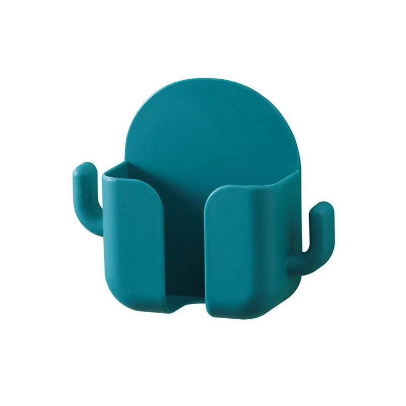 1pc Adhesive Wall Mount Phone Holder With Hooks, Storage Box For Mobile Phone Remote Control, Storage Box For Bedroom, Kitchen