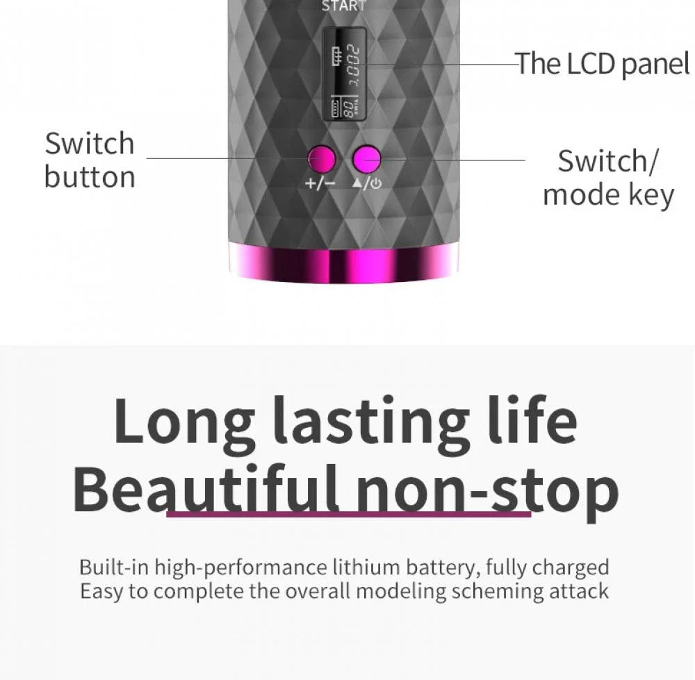 Wireless Curling Iron Cordless Curling Wand Adjustable Temperature Fast Heating Long-Lasting Battery Portable Travel Hair Styler