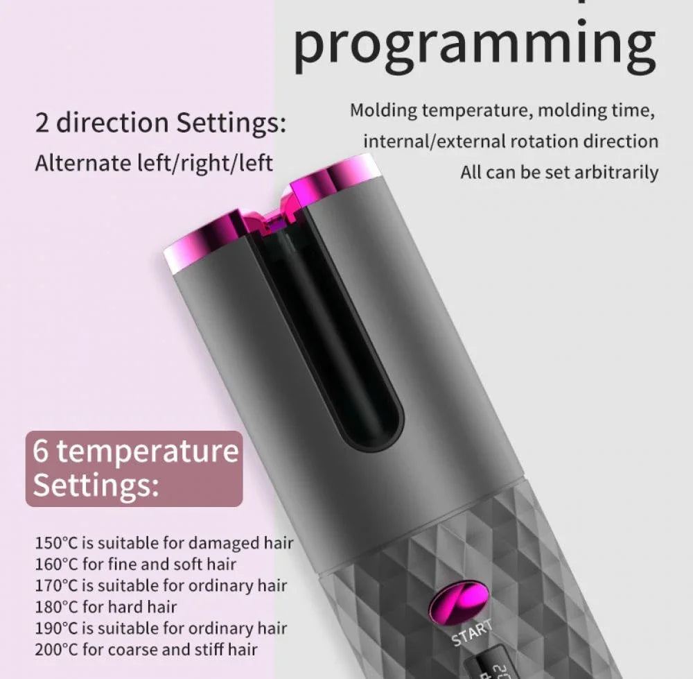 Wireless Curling Iron Cordless Curling Wand Adjustable Temperature Fast Heating Long-Lasting Battery Portable Travel Hair Styler