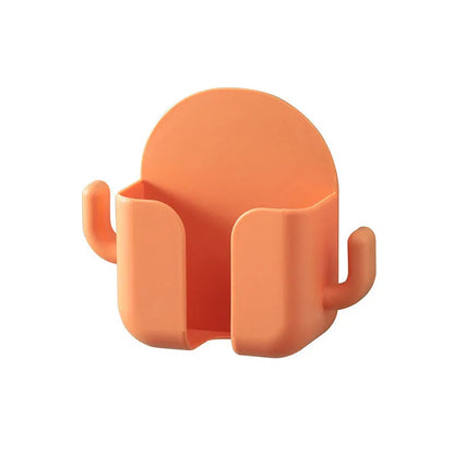 1pc Adhesive Wall Mount Phone Holder With Hooks, Storage Box For Mobile Phone Remote Control, Storage Box For Bedroom, Kitchen