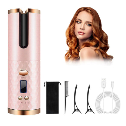 Cordless Auto Hair Curler, Curling Iron With LCD Display And Adjustable Temperature, Portable USB Rechargeable Hair Curler