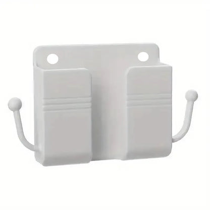 1pc Adhesive Wall Mount Phone Holder With Hooks, Storage Box For Mobile Phone Remote Control, Storage Box For Bedroom, Kitchen