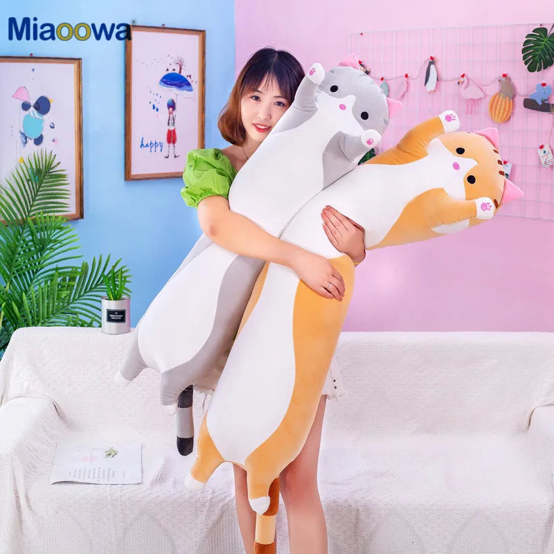 50/70cm Cute Soft Long Cat Plush Toys Stuffed Pause Office Nap Pillow Bed Sleep Home Decor Gift Doll for Kids Girl