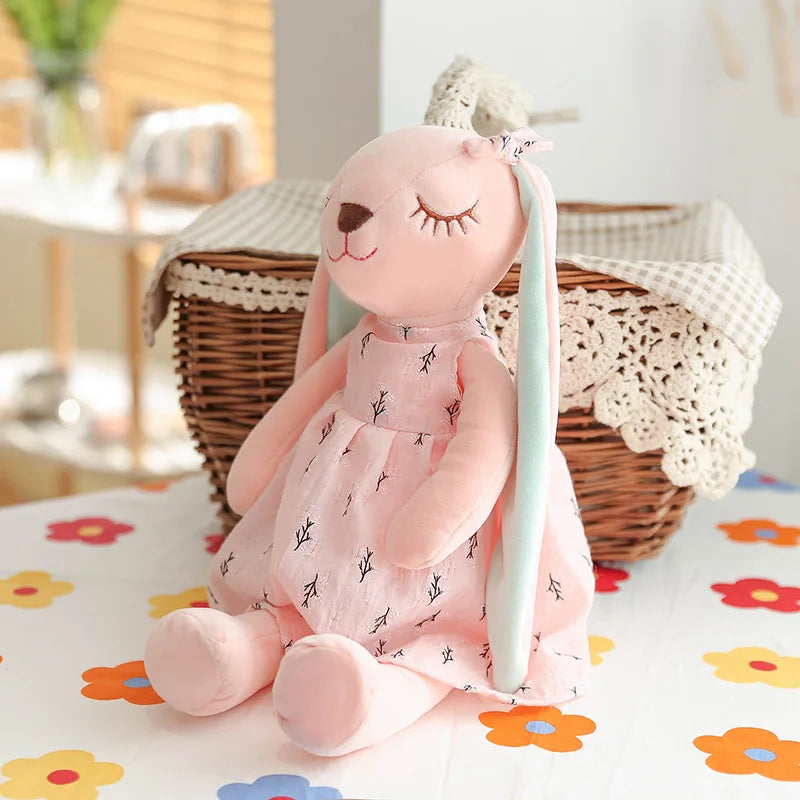 Rabbit Plush Toy Long Ear Pink Heart Stuffed Animal Soft Comfort Doll Throw Pillow Cute Gift for Kids Girls Room Decor
