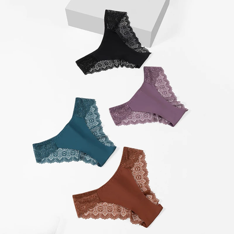 TrowBridge 3PCS/Set Sweet Women's Panties Silk Satin Underwear Lace Sexy Lingerie Girls Breathable Briefs Soft Comfortable Panty